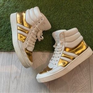 Gucci Hightop sneakers - Signature padded leather high (white/gold) Y2K designer